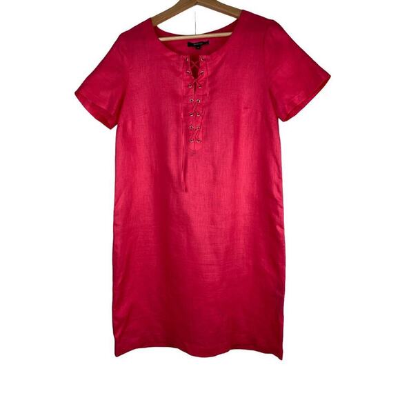 Burton of London Women's 38 EU 6 US Pink Lace Up 100% Linen Shift Dress - Picture 1 of 6